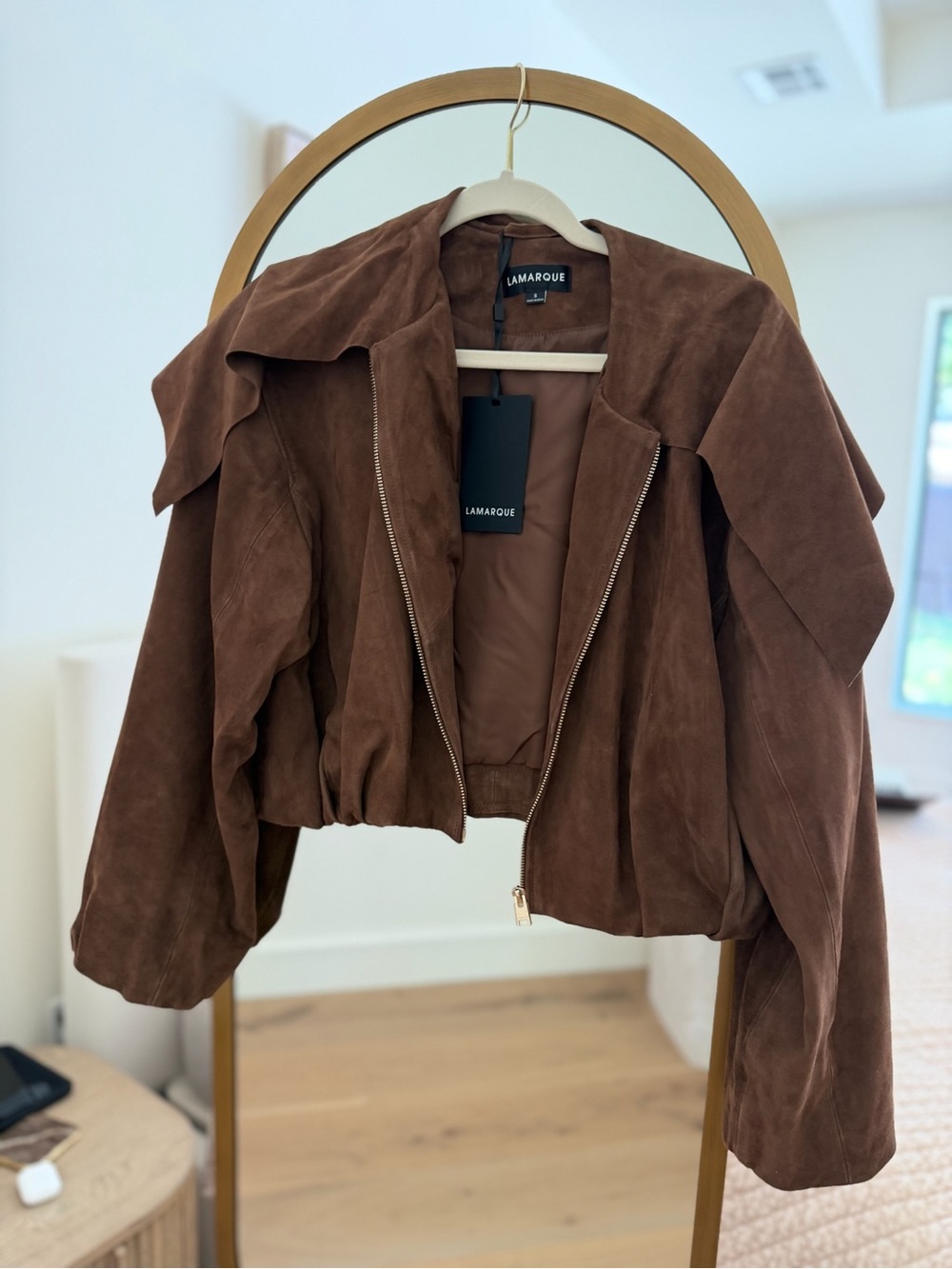 Lamarque Brown Suede Cropped Zip Jacket